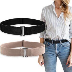 Womens invisible elastic stretch belt adjustable no show flat buckle jeans pants